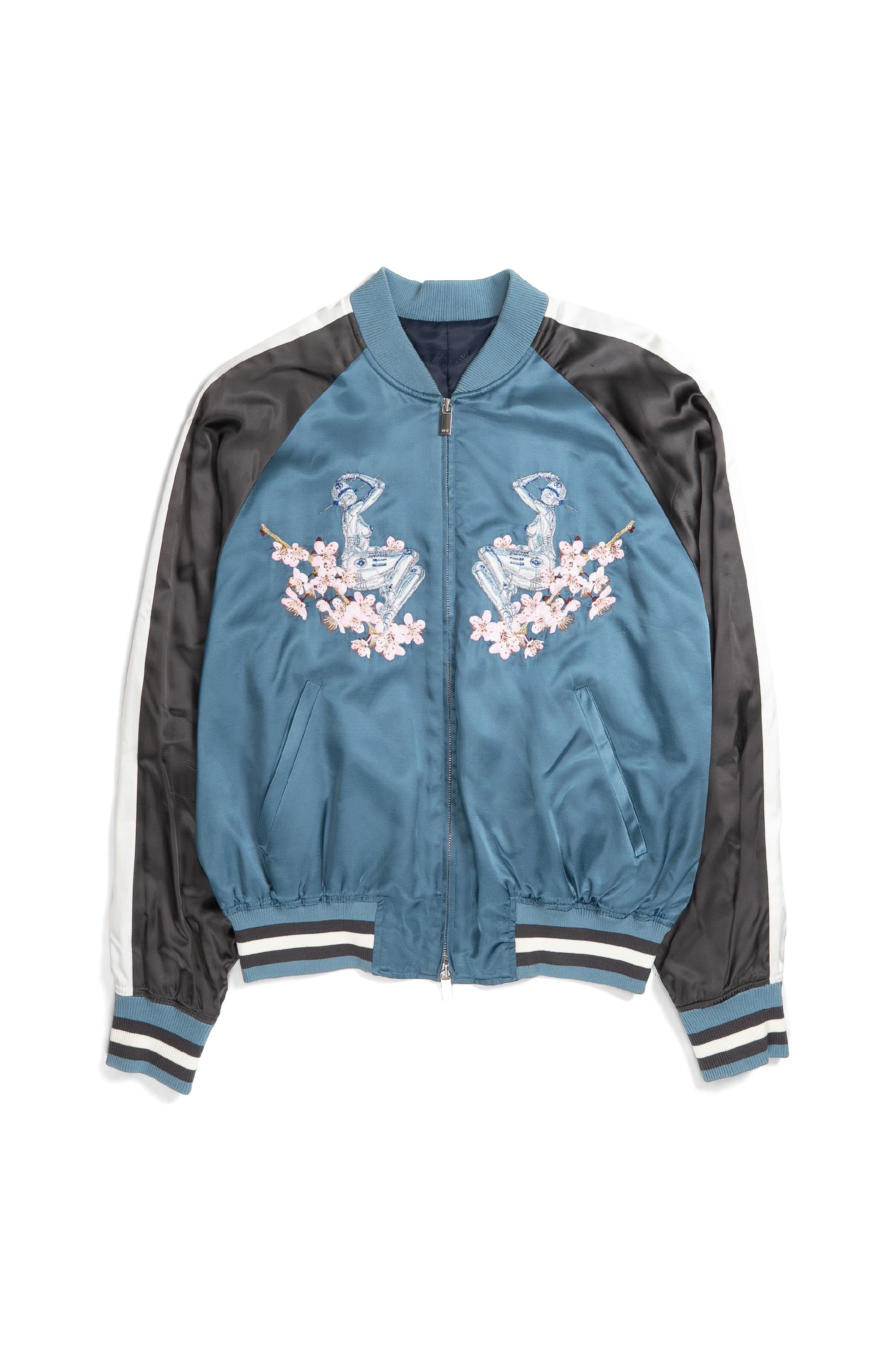 Embroidered Souvenir Bomber Jacket Teal