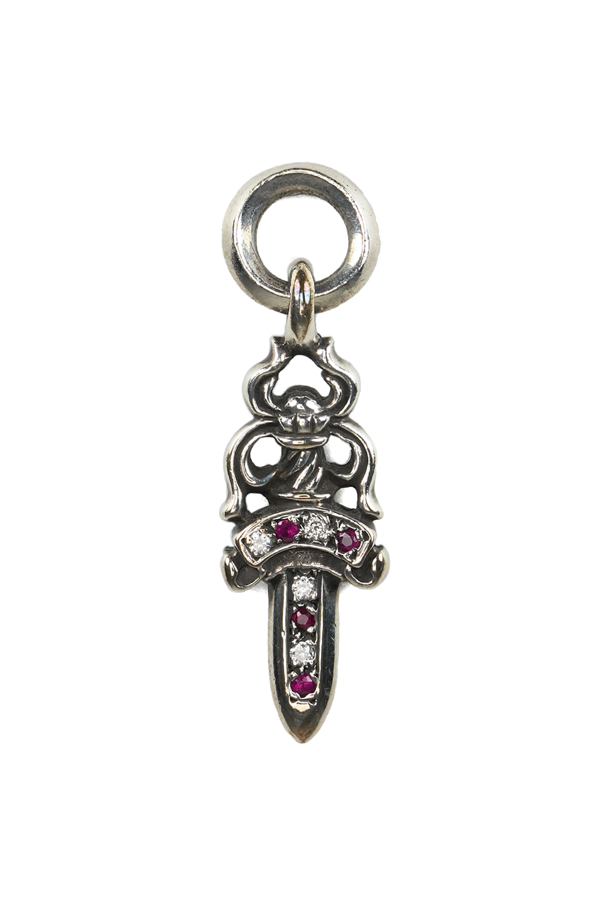 Dagger Pave Diamond, Ruby #5 Pendant Silver