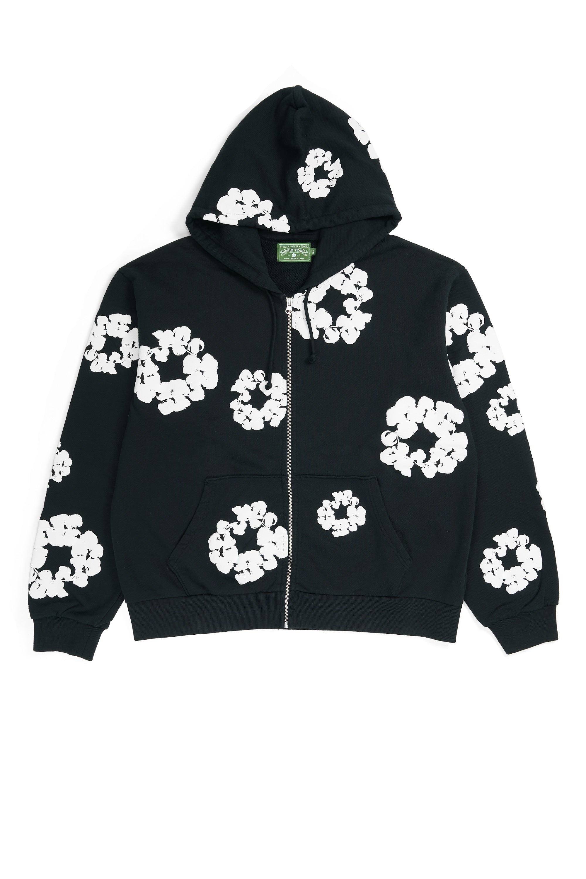 Cotton Wreath Zip Hoodie Black