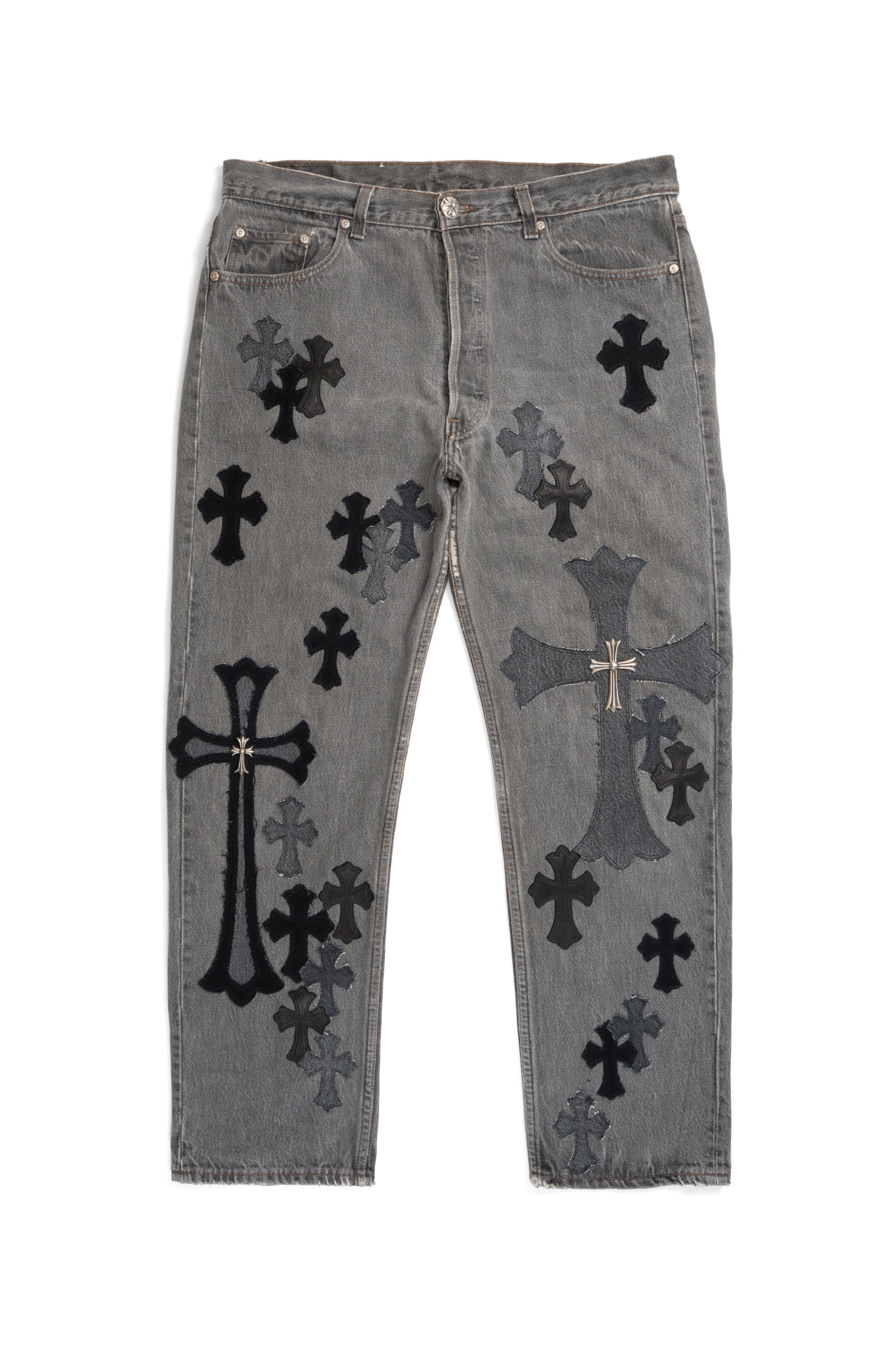 Levi's 501 Denim & Leather Cross Patch with Silver Cross Jeans Black