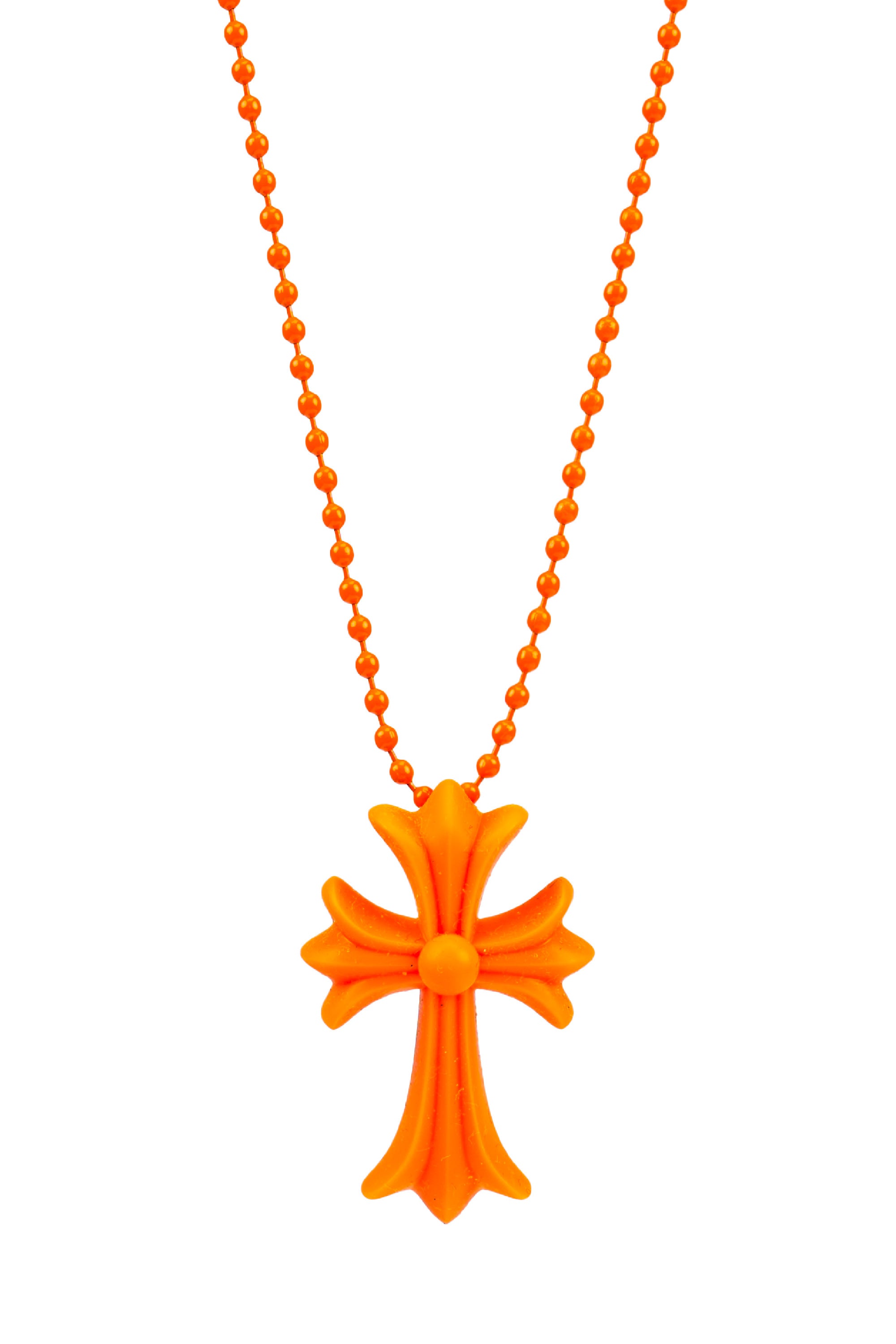 Silicone Small CH Cross Pendant with Ball Chain Necklaces	Orange