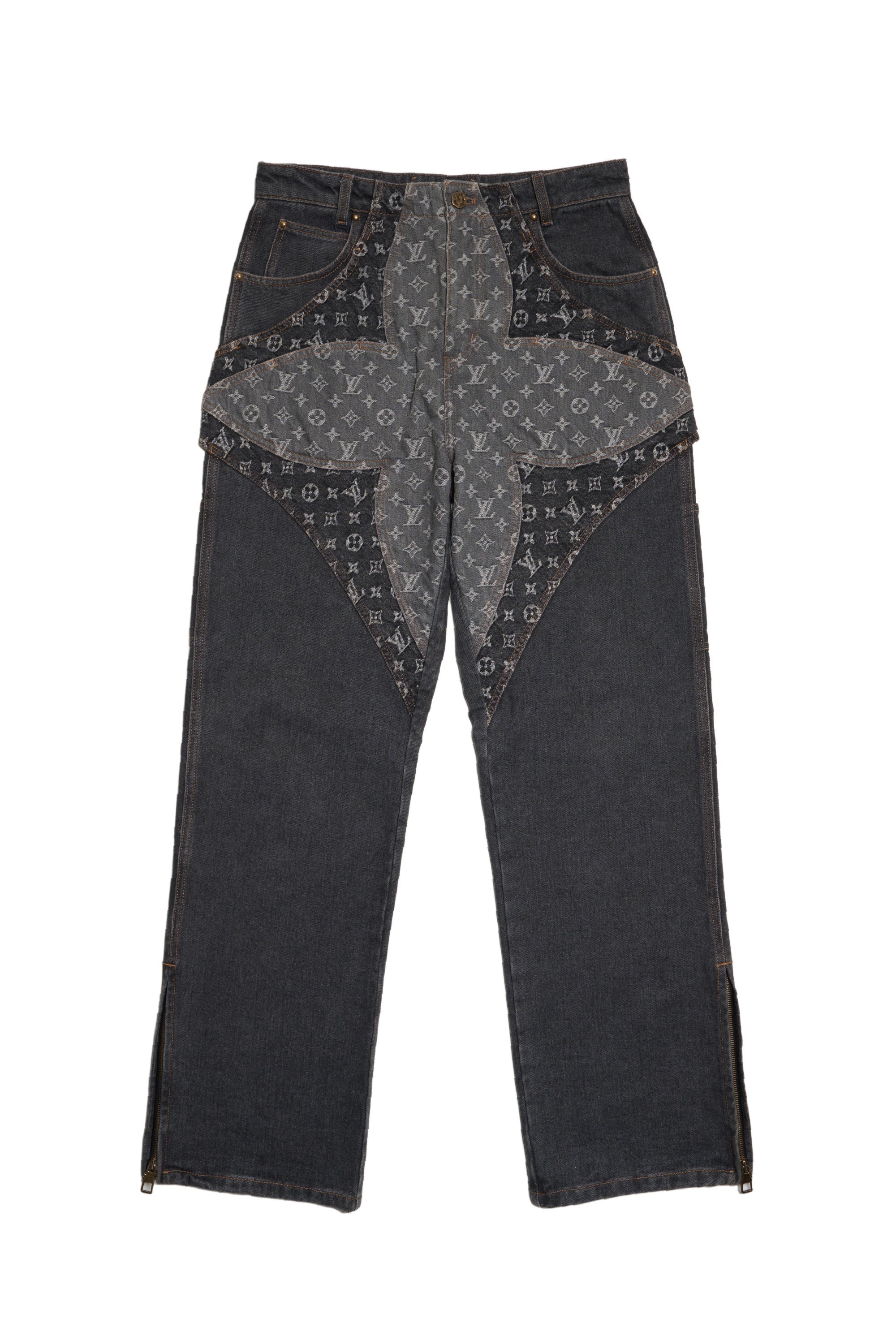 Monogram Flower Denim Pants Black