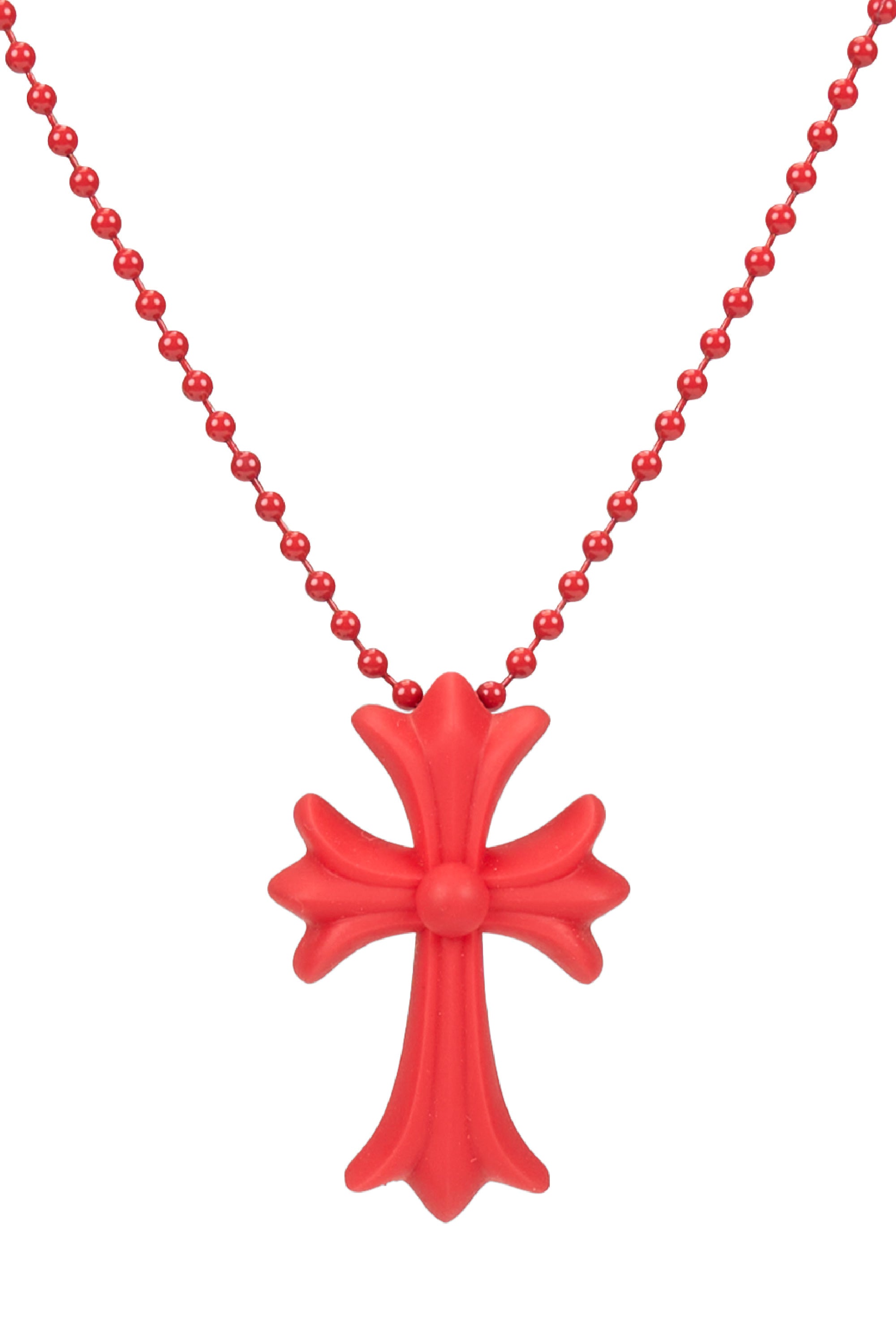 Silicone Small CH Cross Pendant with Ball Chain Necklaces	Red