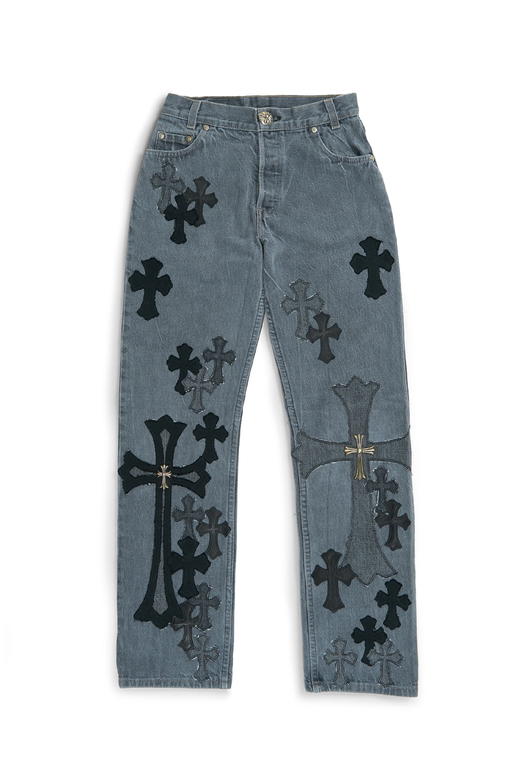 Levi's 501 Denim & Leather Cross Patch with Silver Cross Jeans Black
