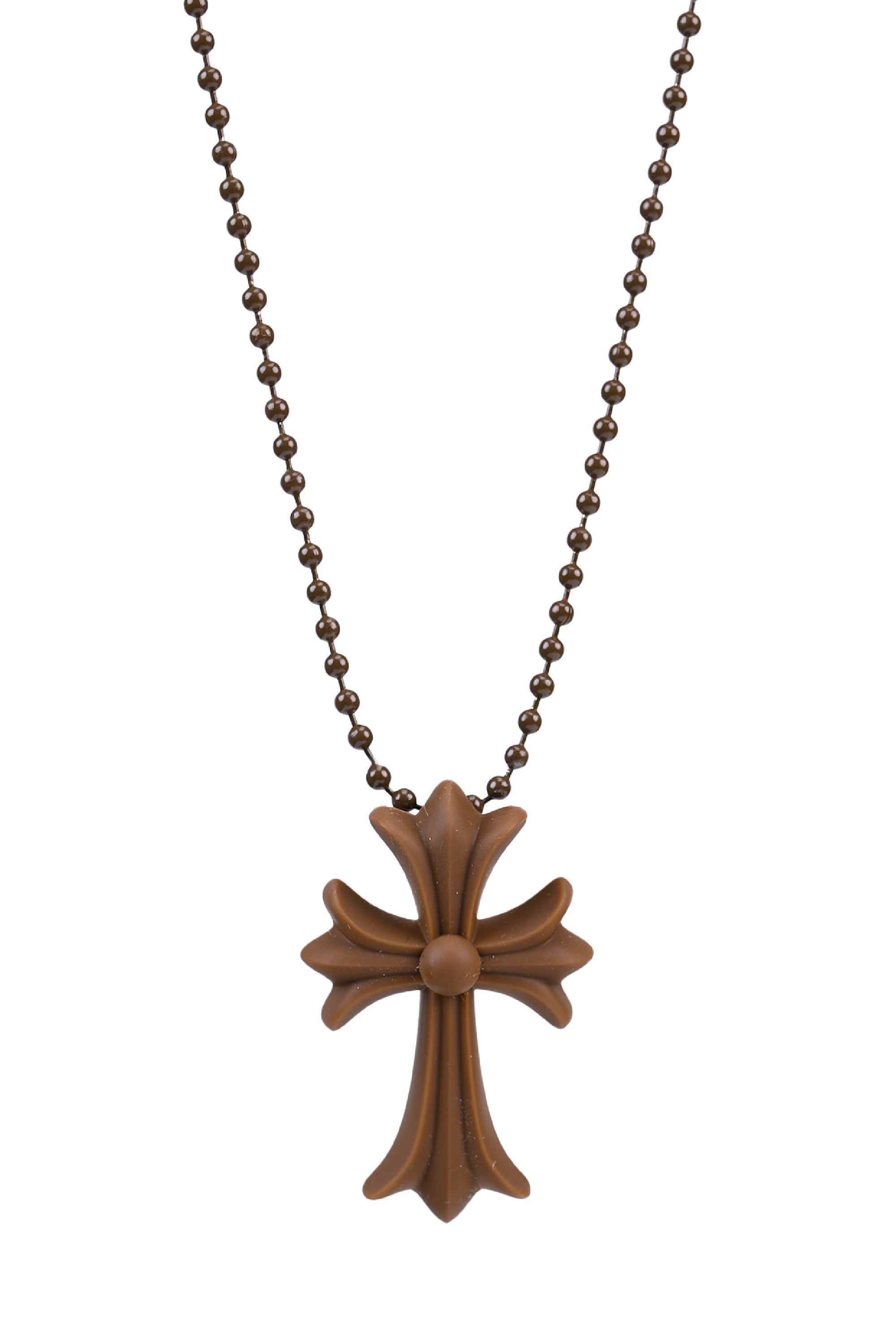 Silicone Small CH Cross Pendant with Ball Chain Necklaces	Brown