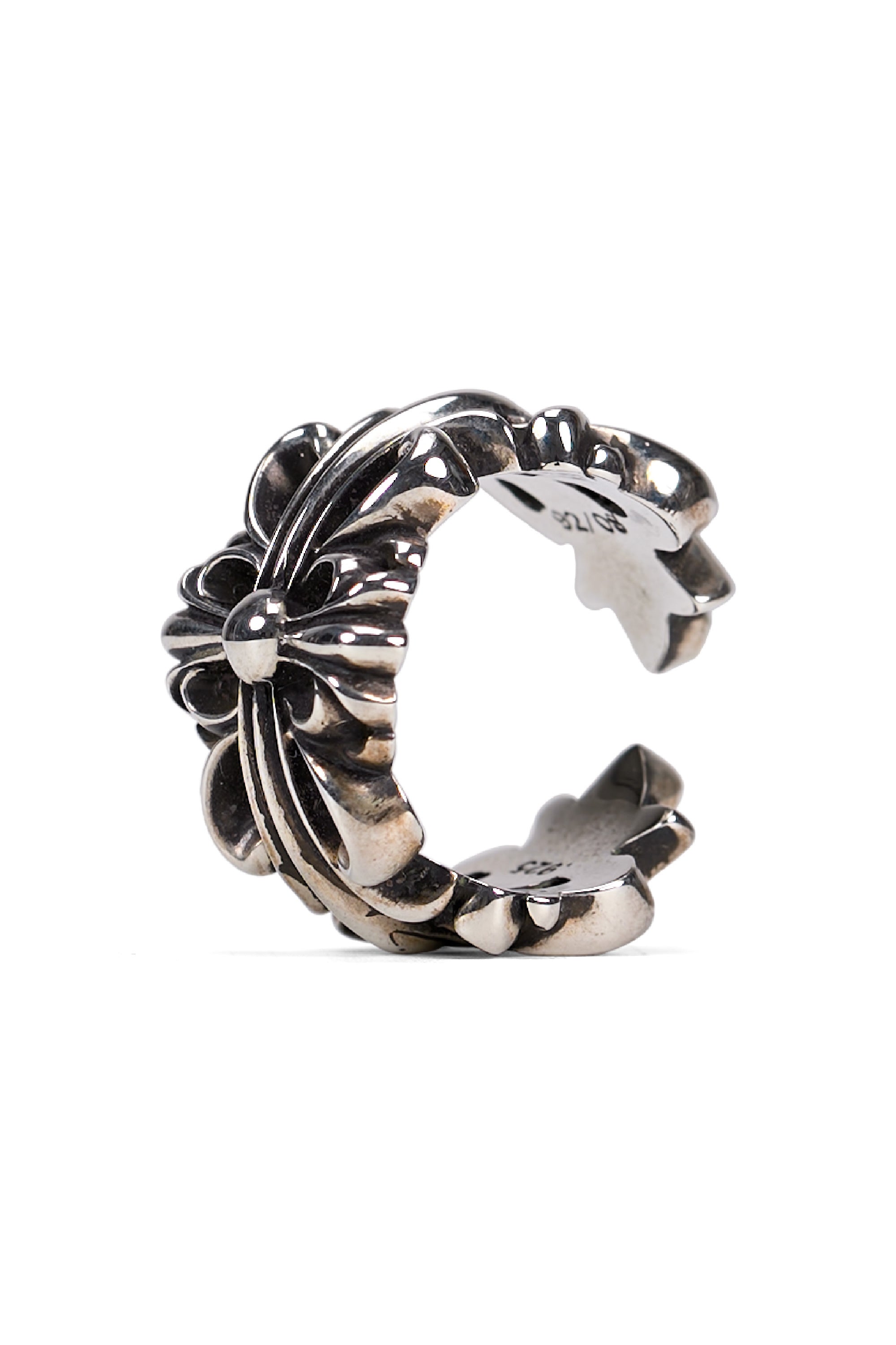 Double Floral Cross Ring Silver