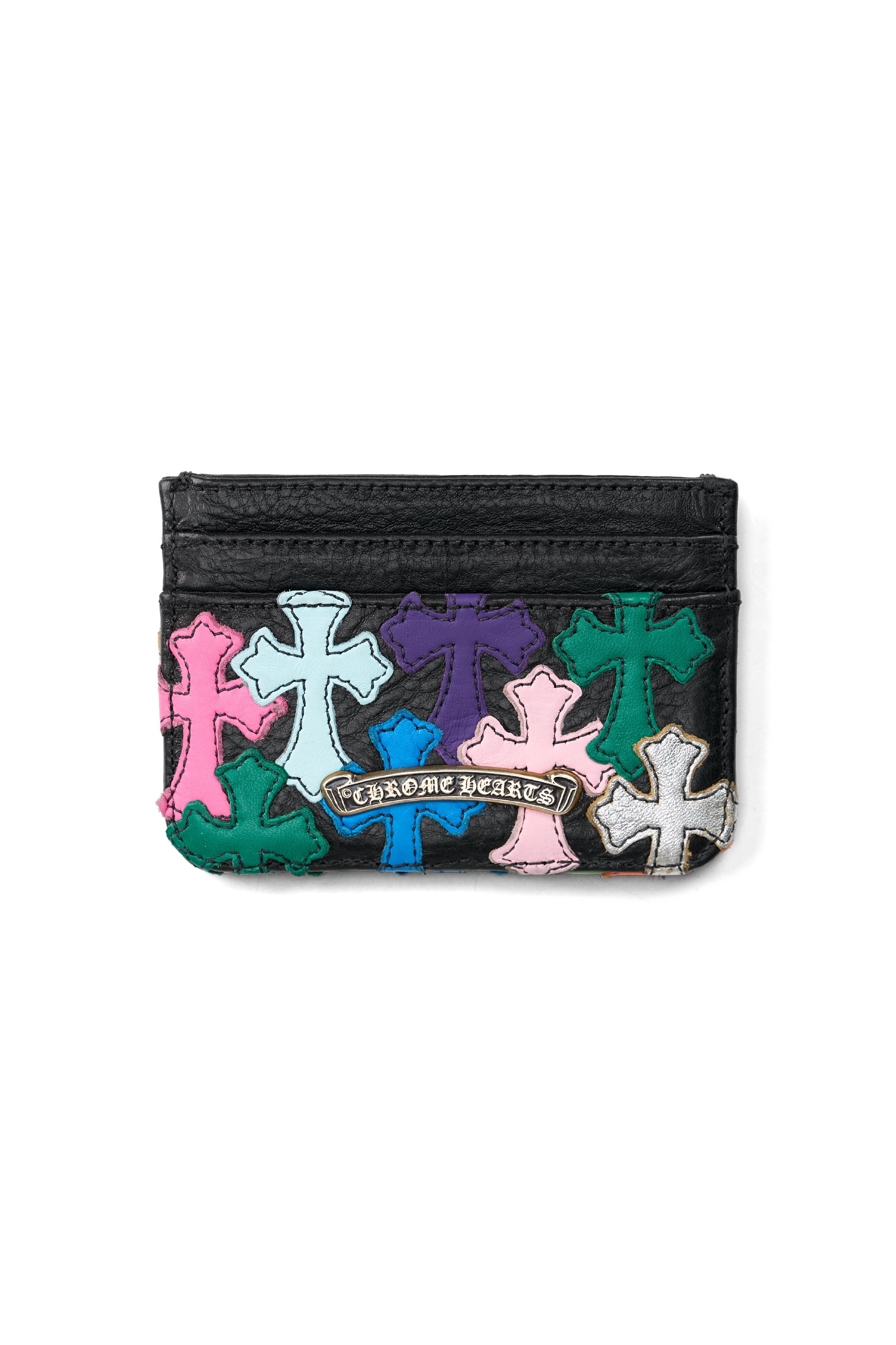Multicolor Cross Patch Card Case Double Side Black