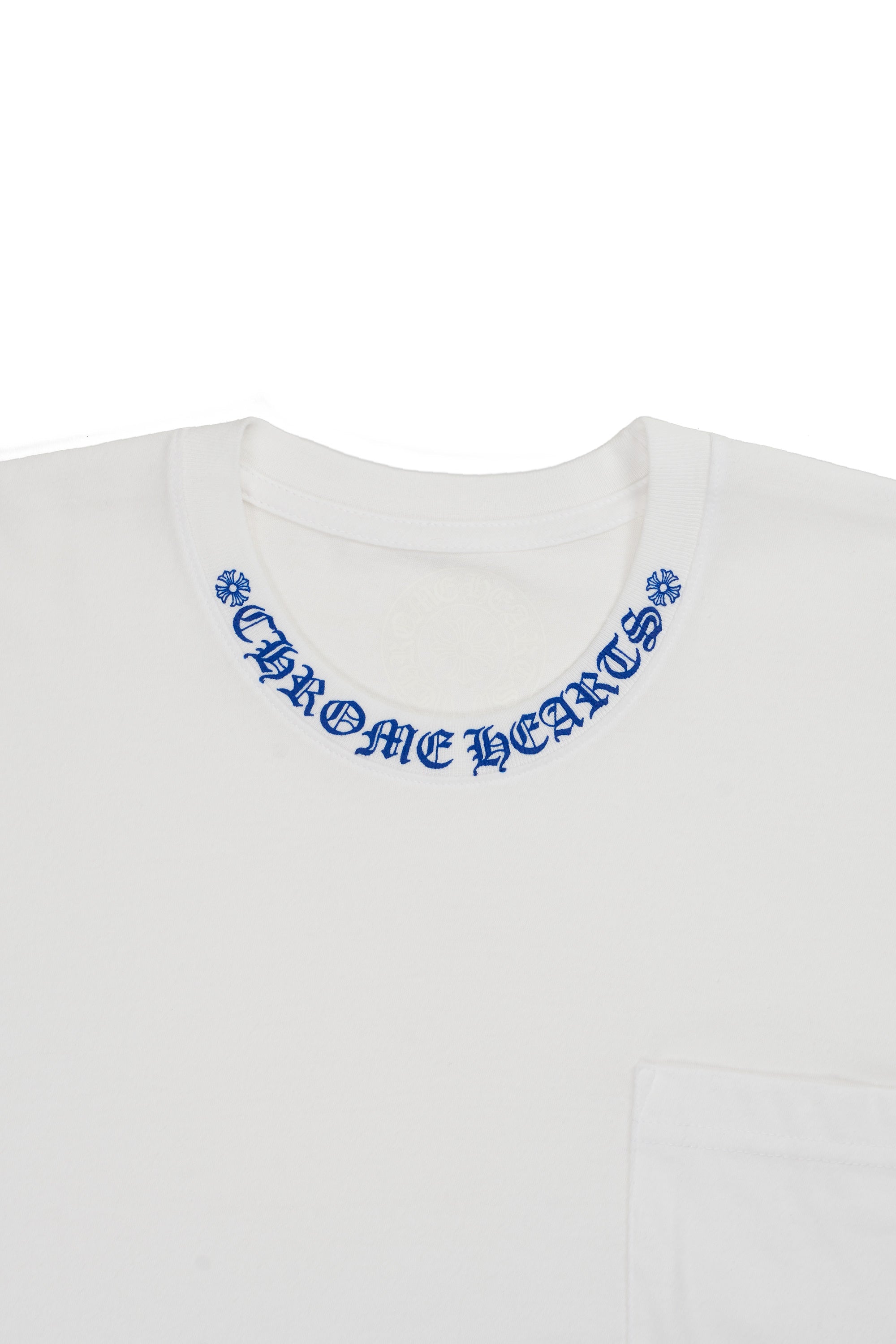 CHROME HEARTS Neck Logo Tシャツ ホワイト ネイビー半袖 Chrome Hearts Neck Logo T-shirt White/Blue – YFIFTEEN