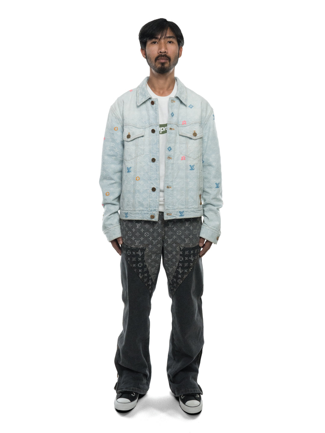 Monogram Flower Denim Pants Black