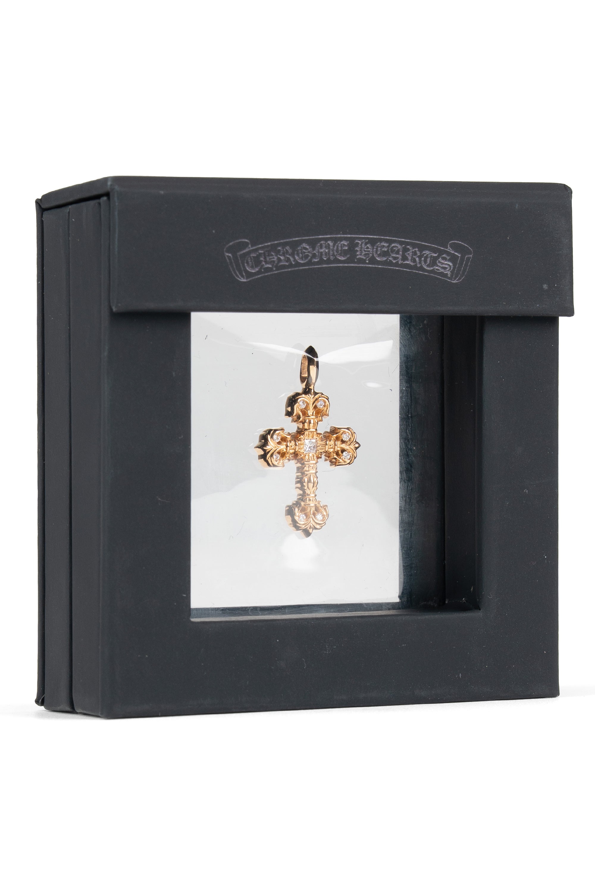Tiny Filigree Cross Pave Diamond Pendant 22K Gold