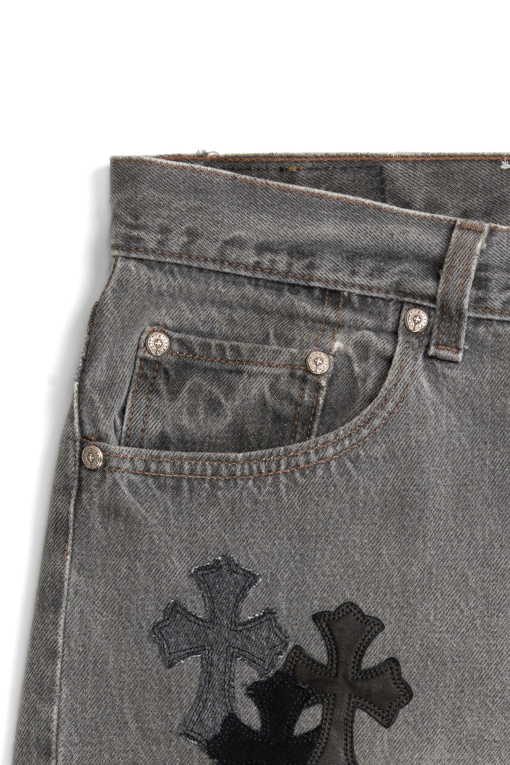 Levi's 501 Denim, Leather Cross Patch with Silver Cross Jeans Black