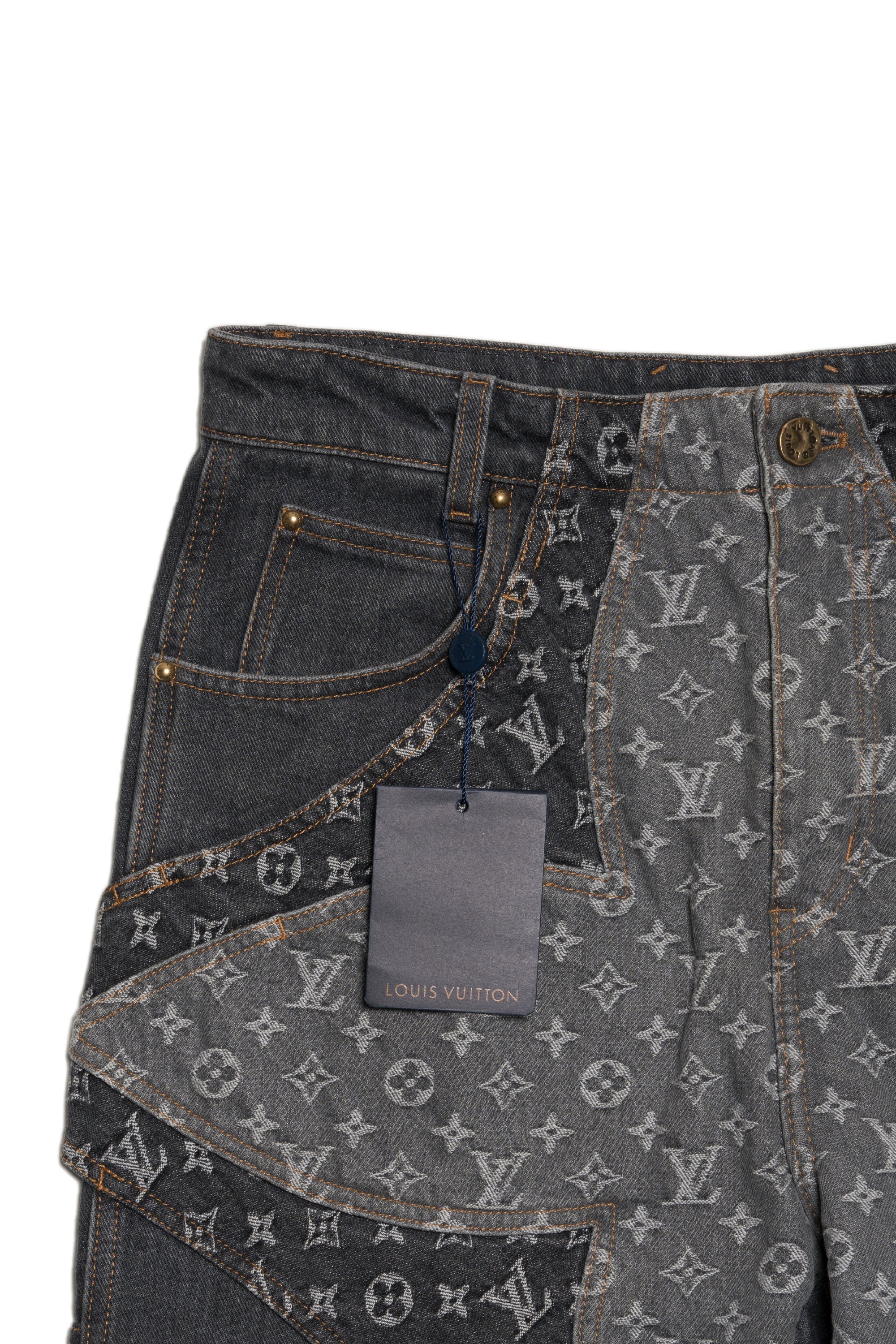 Monogram Flower Denim Pants Black
