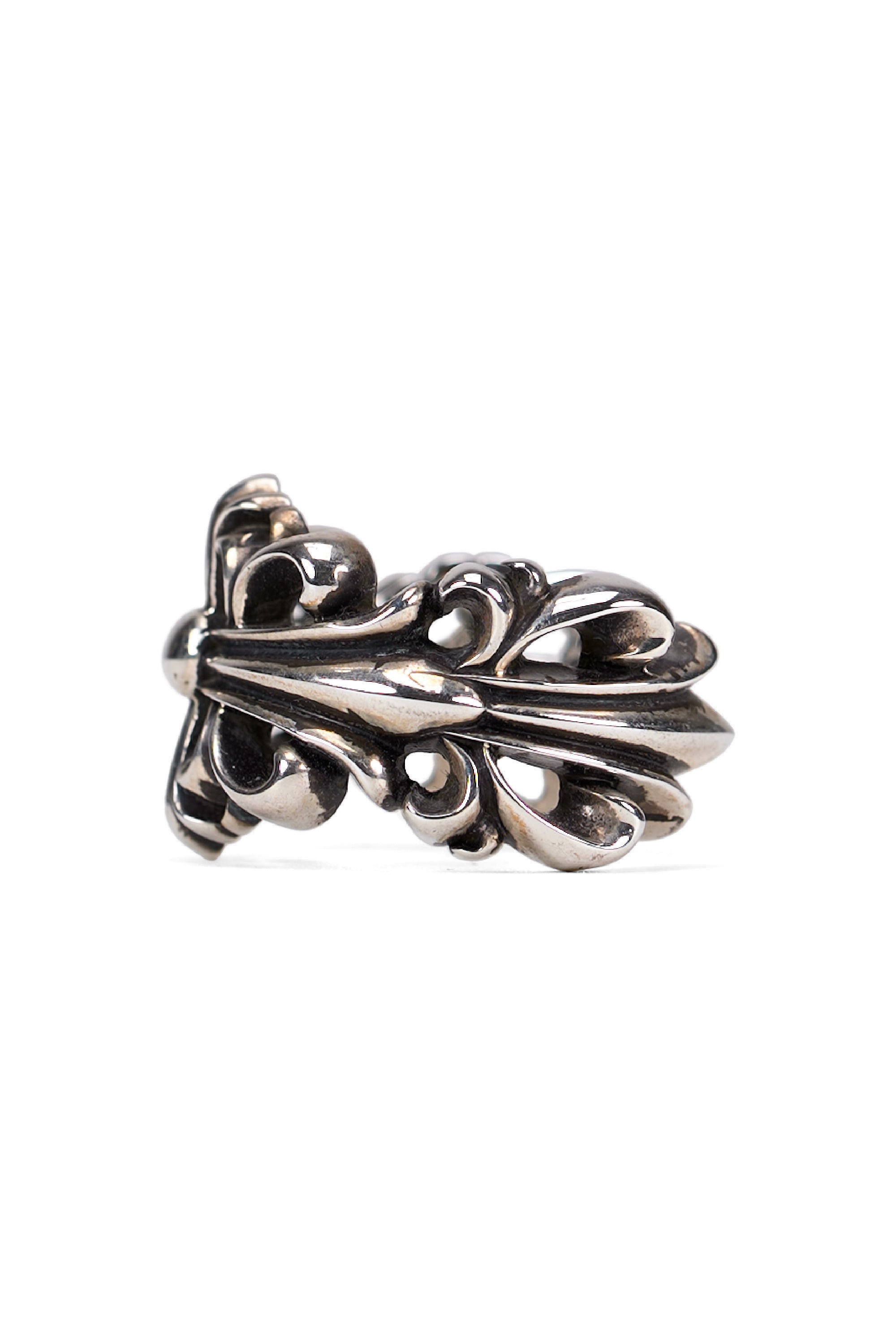 Double Floral Cross Ring Silver