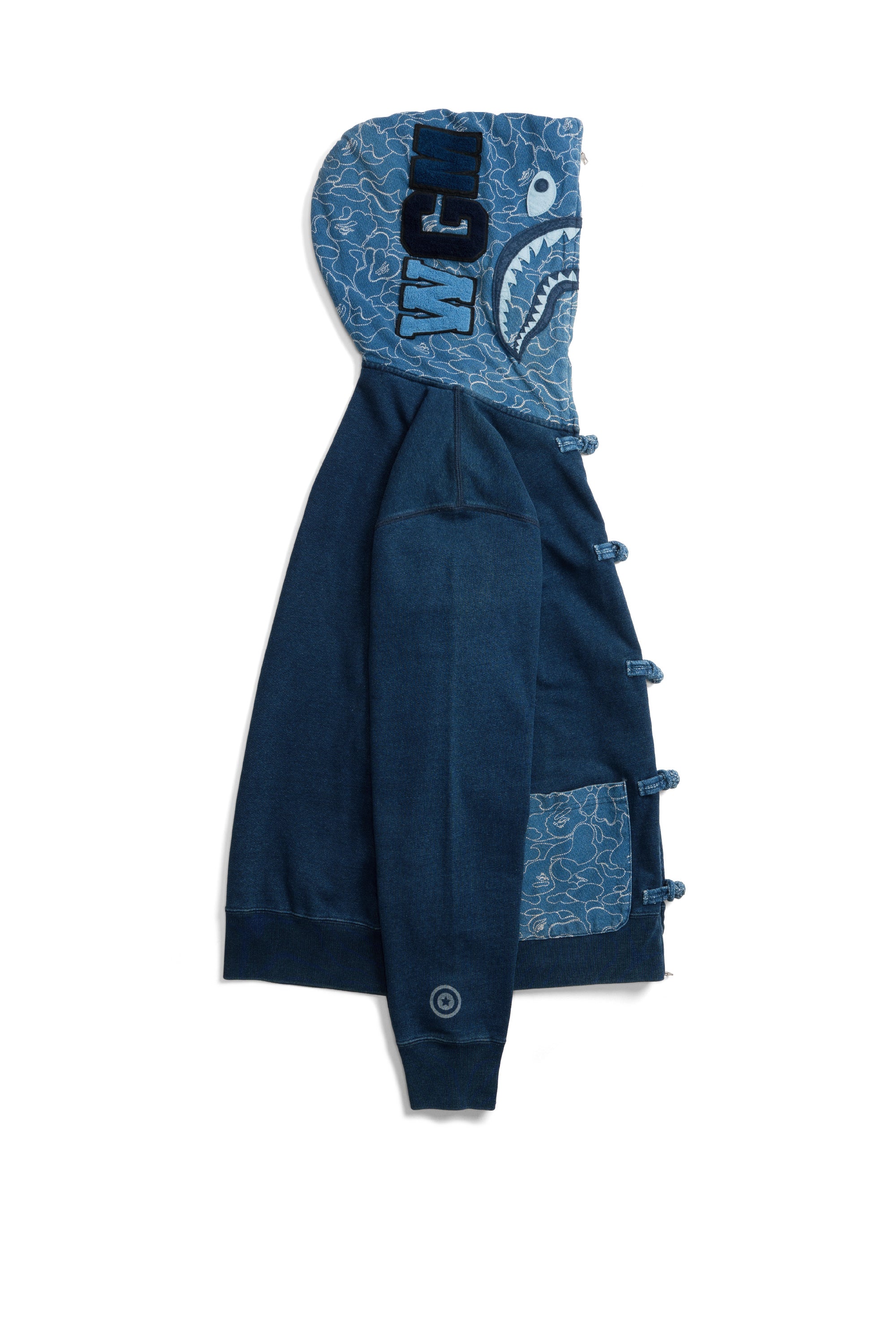 Indigo Shark Button Hoodie Indigo