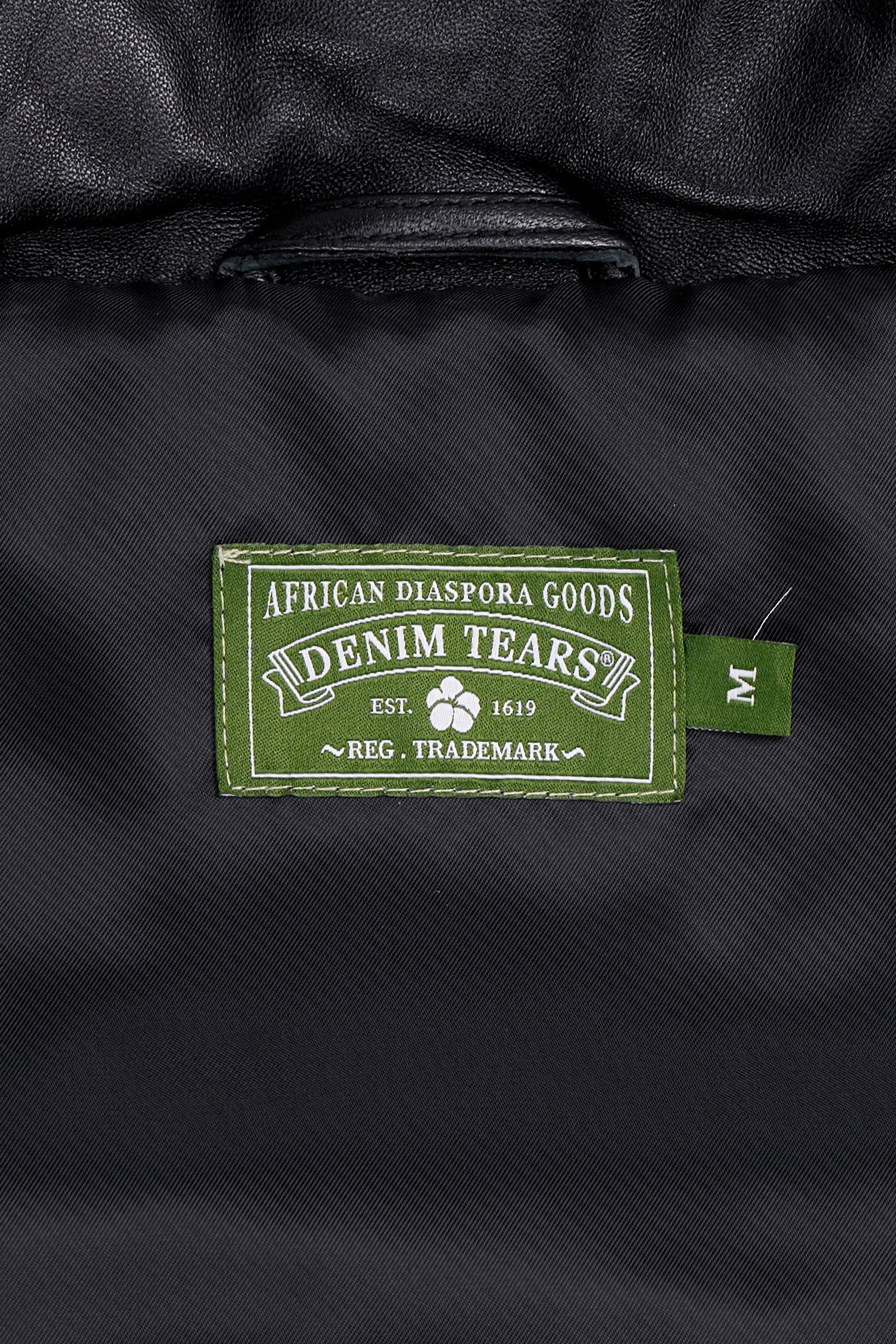 Leather Embossed Wreath Puffer Jacket Black