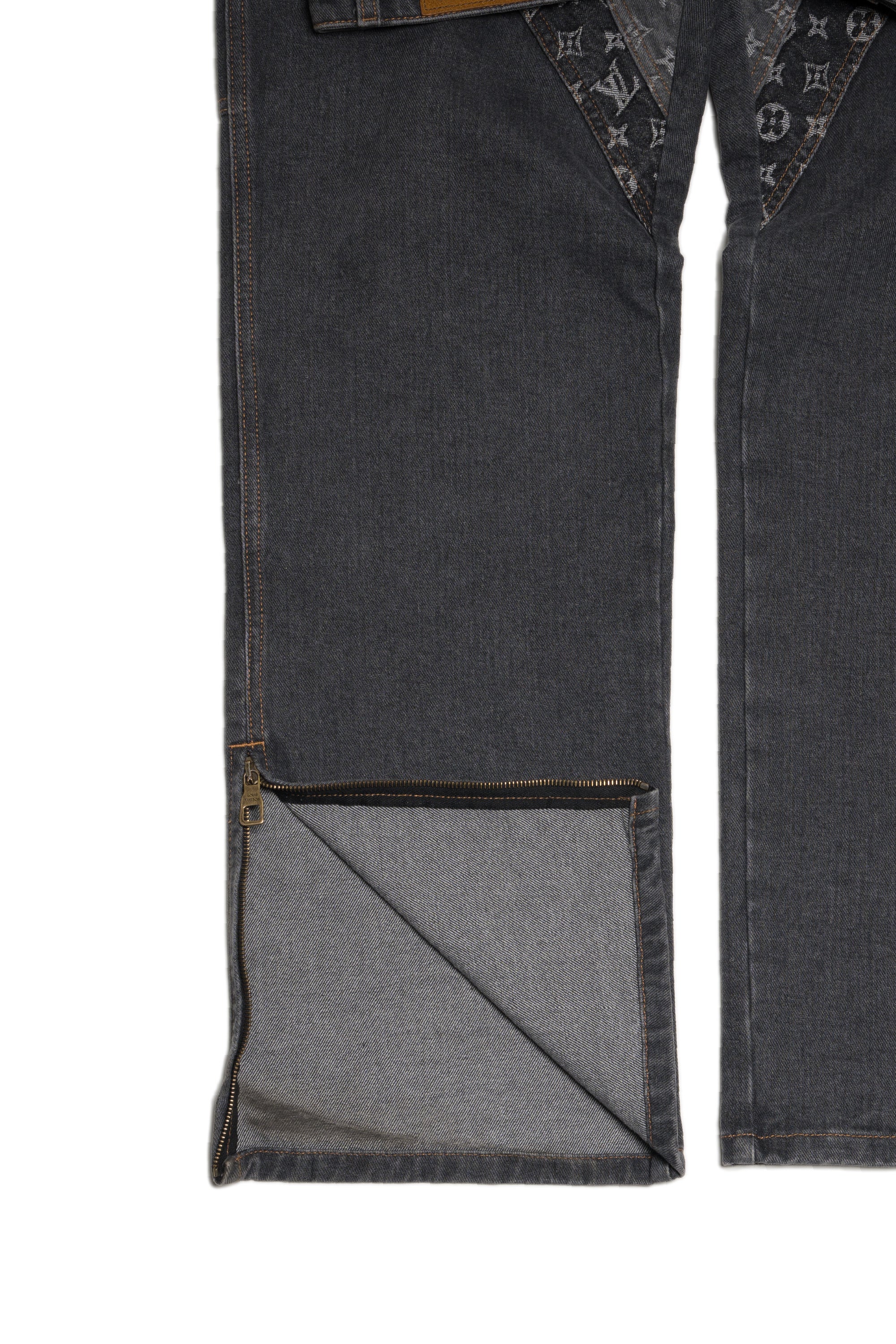 Monogram Flower Denim Pants Black