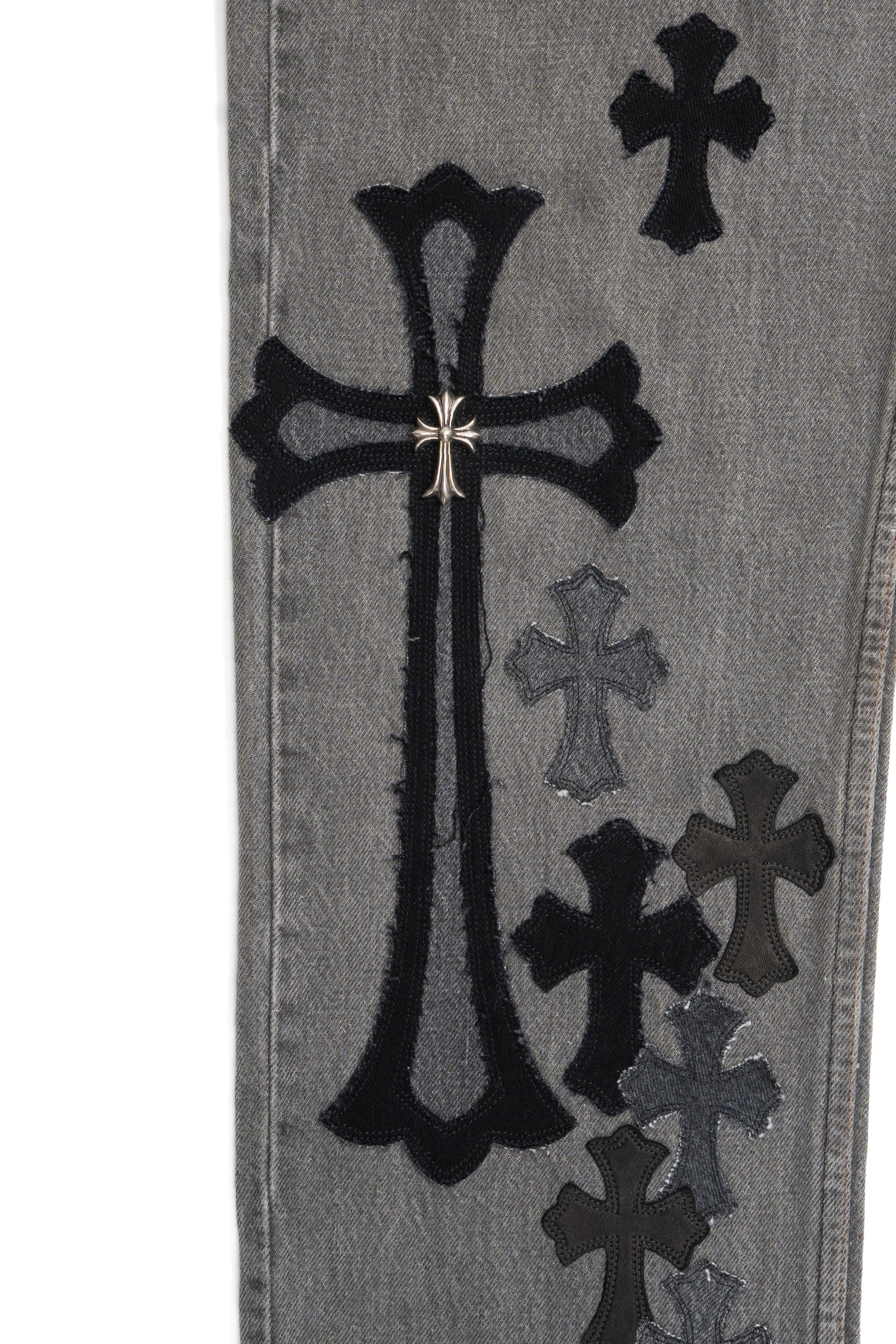 Levi's 501 Denim, Leather Cross Patch with Silver Cross Jeans Black