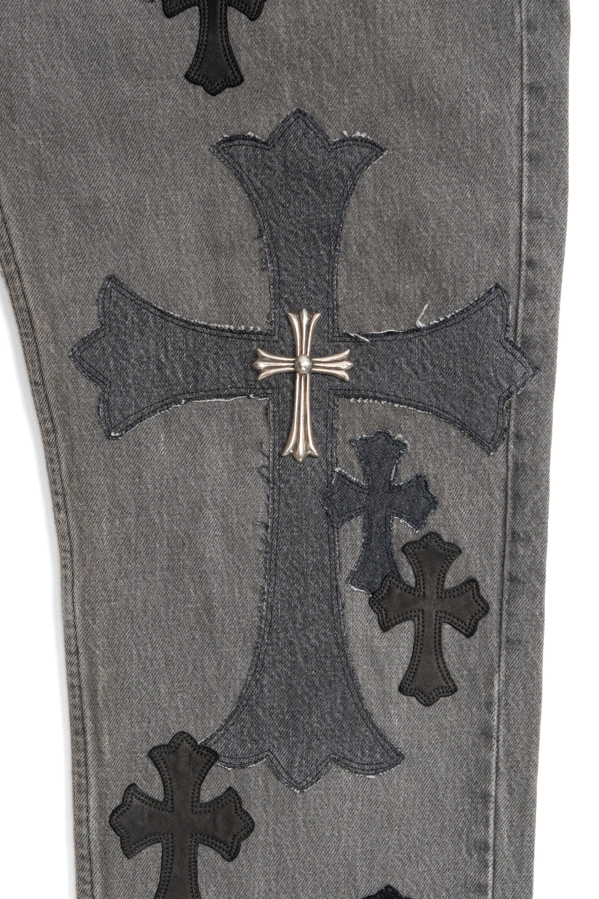 Levi's 501 Denim, Leather Cross Patch with Silver Cross Jeans Black