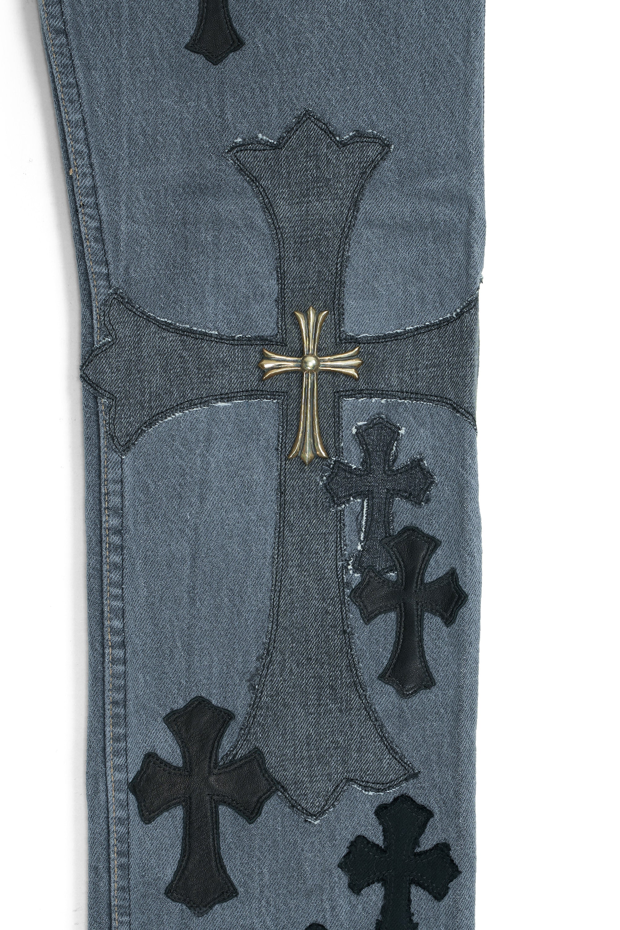 Levi's 501 Denim & Leather Cross Patch with Silver Cross Jeans Black