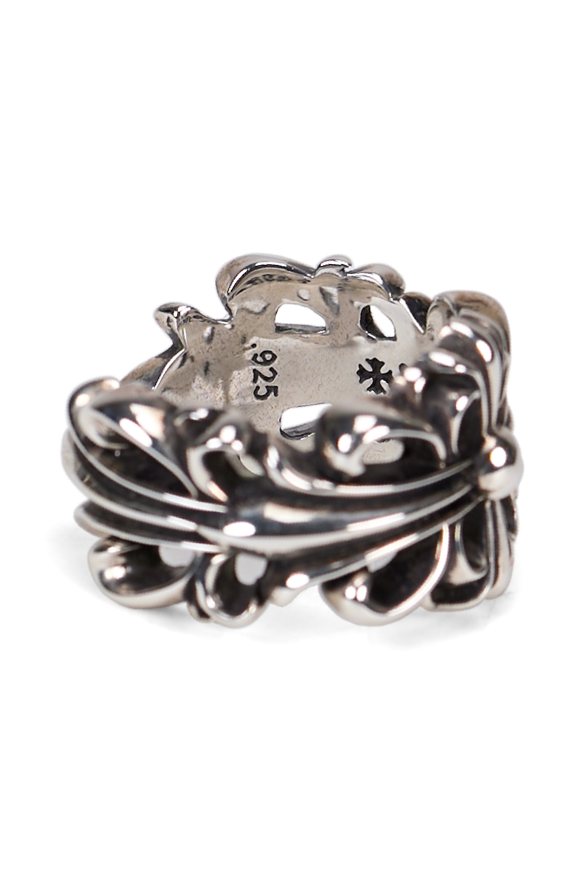 Double Floral Cross Ring Silver