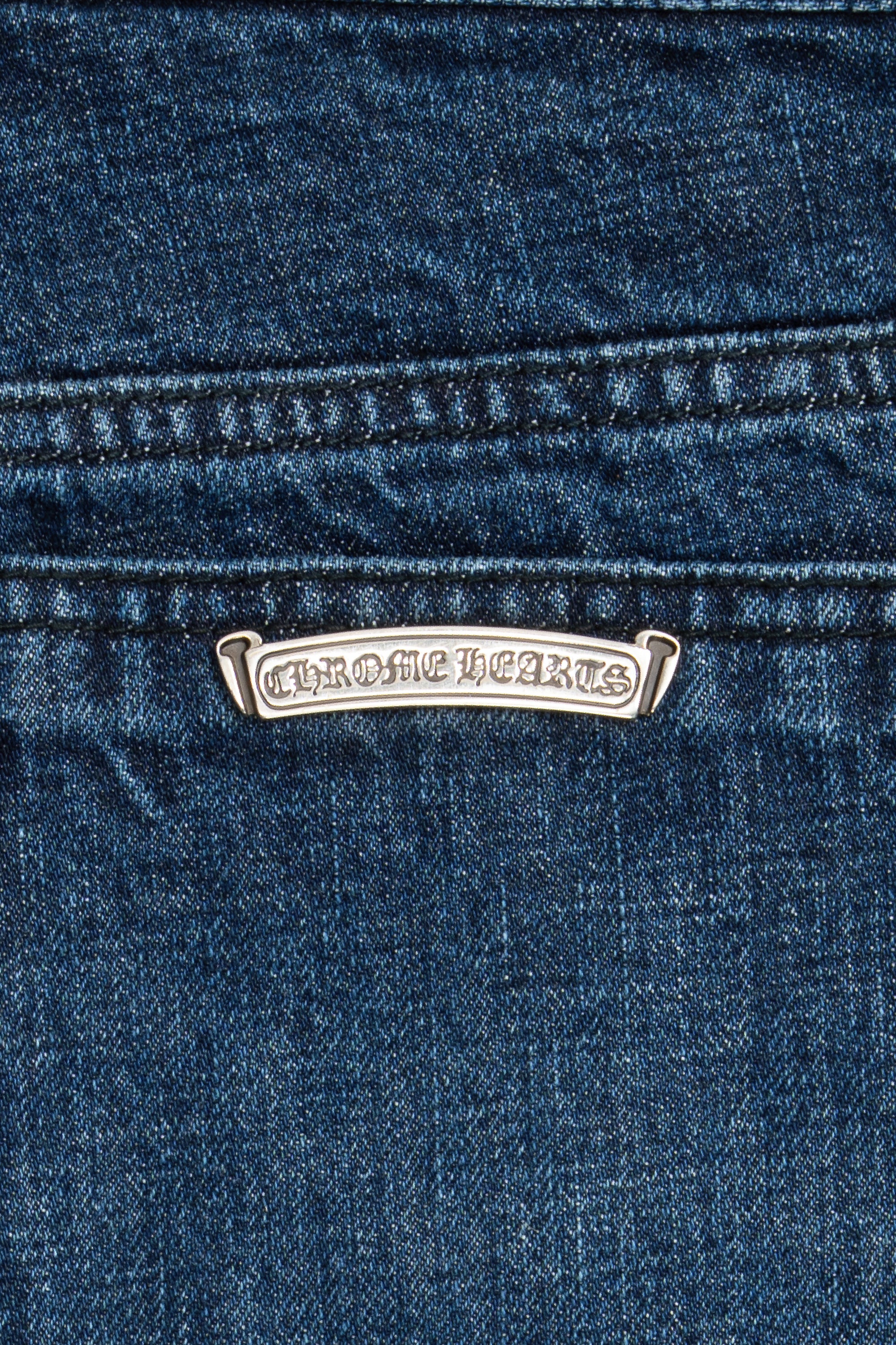 Black, Brown & White Cross Patch Fleur Knee Jeans Blue