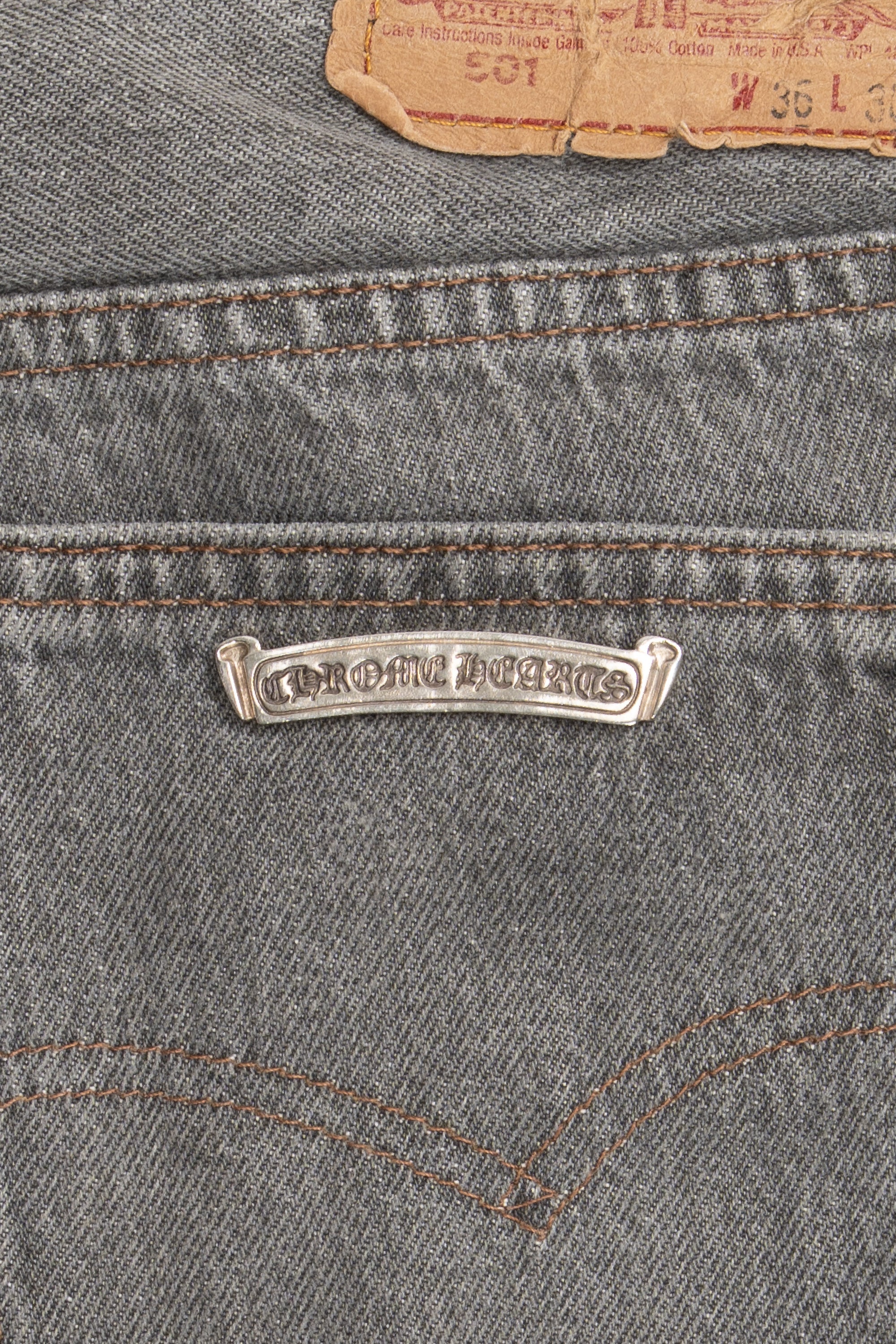 Levi's 501 Denim, Leather Cross Patch with Silver Cross Jeans Black
