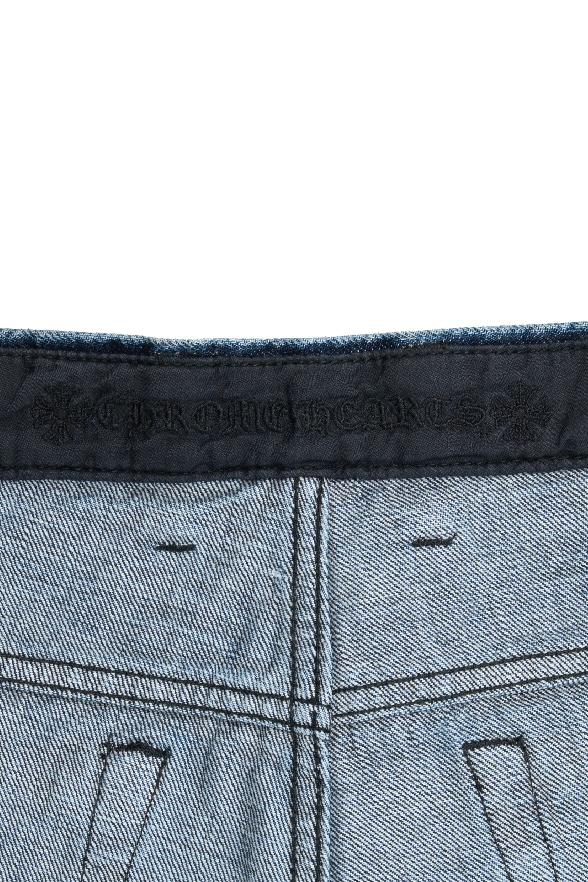 Black, Brown & White Cross Patch Fleur Knee Jeans Blue