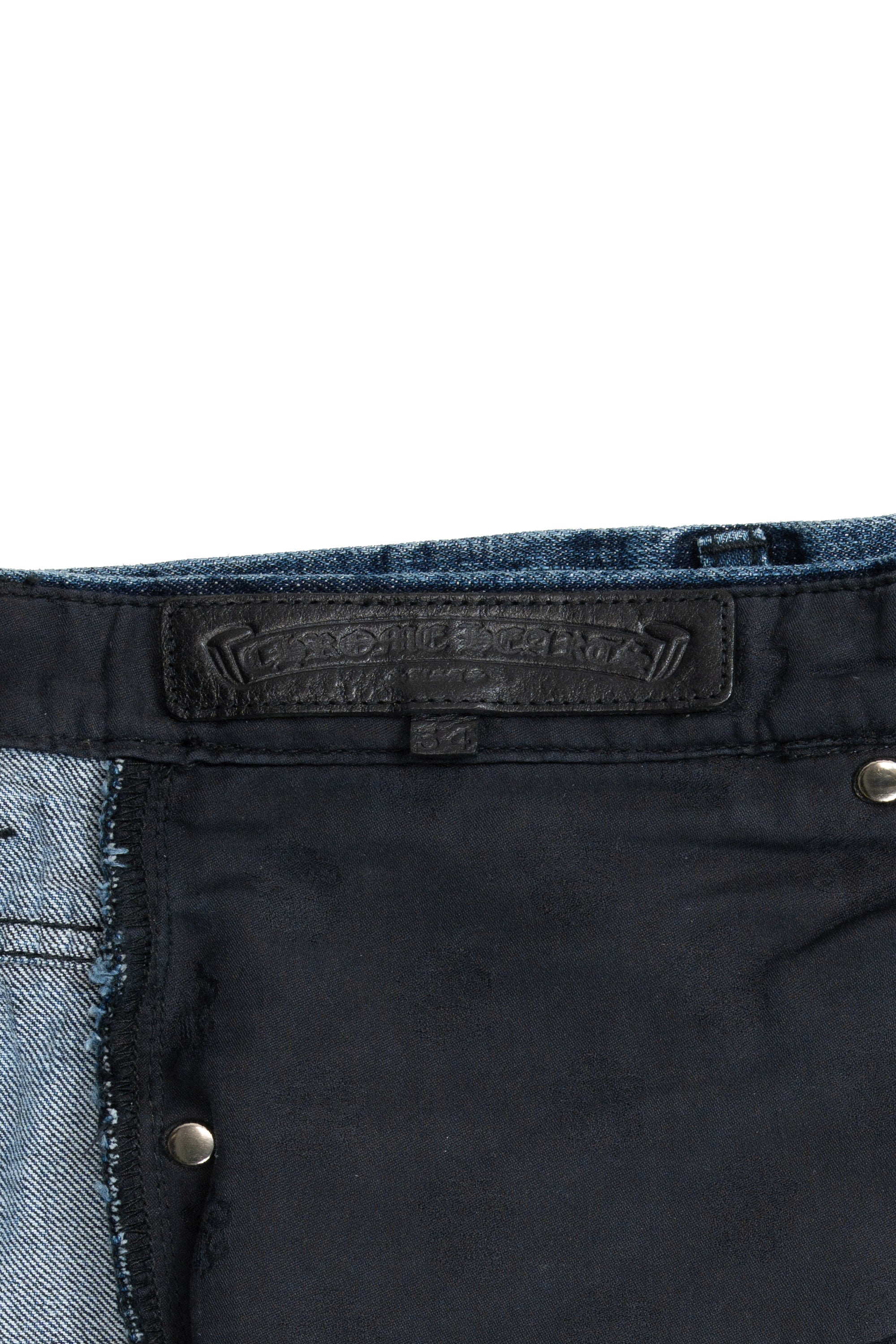 Black, Brown & White Cross Patch Fleur Knee Jeans Blue