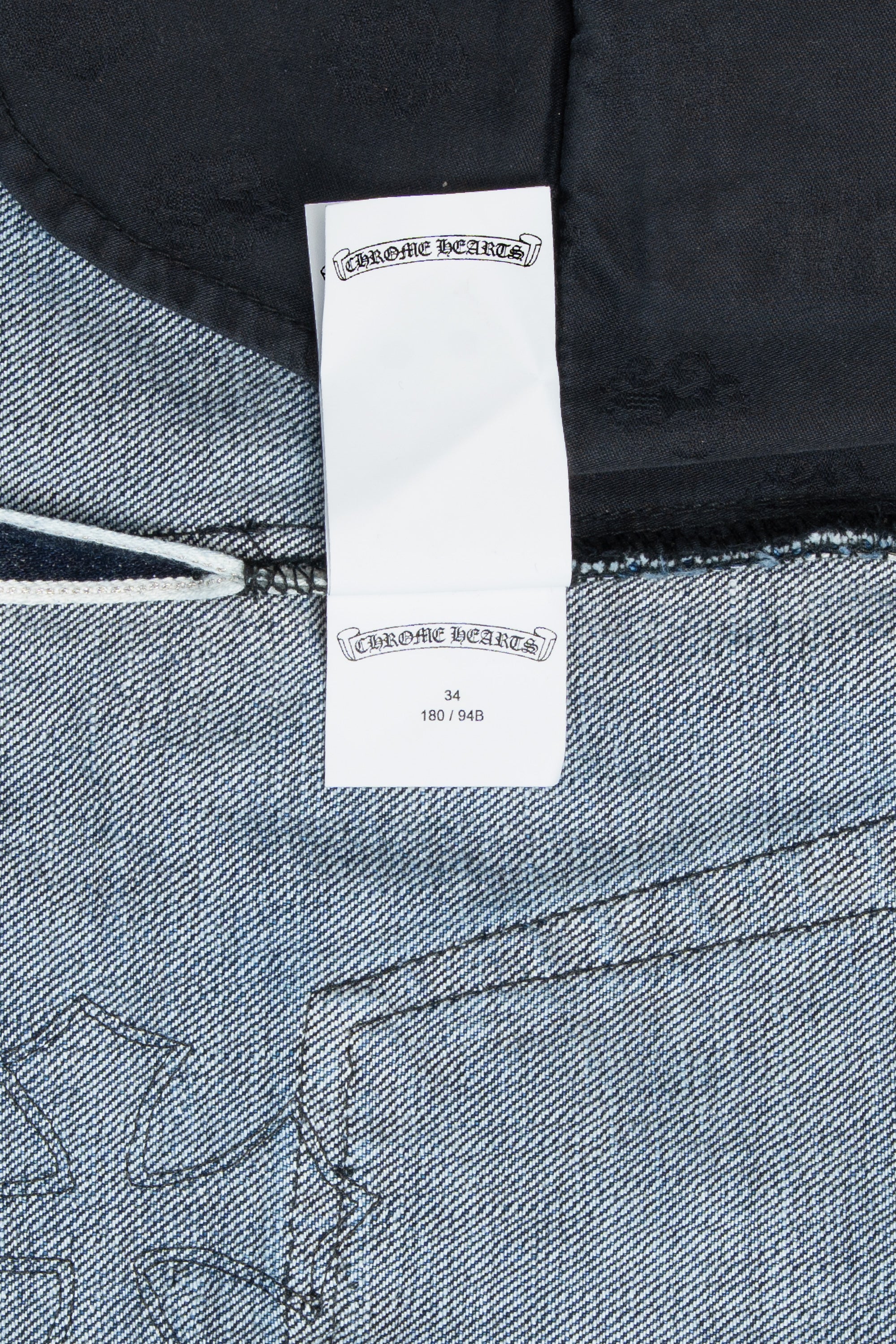 Black, Brown & White Cross Patch Fleur Knee Jeans Blue